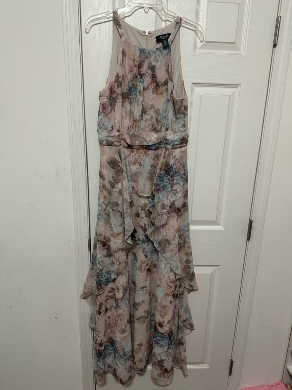 R&M Richards Blush Floral Maxi Dress with Blue Accents